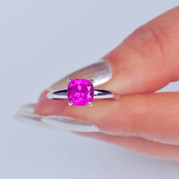 1.50Ct Cushion Shape 100% Natural Pink Tourmaline Ring In 925 Sterling Silver - Picture 1 of 7